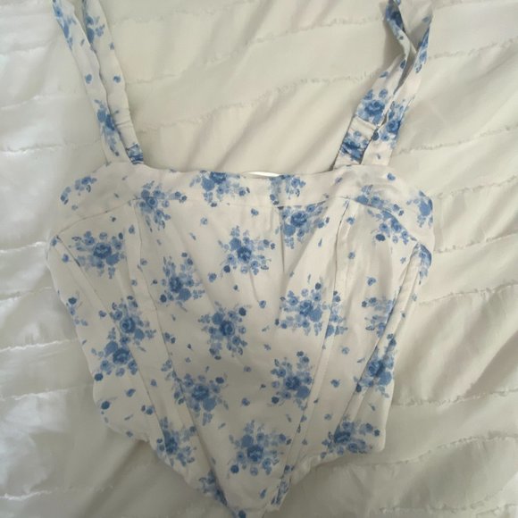 BLUE PEONY CORSET TANK - Picture 1 of 5
